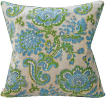 Load image into Gallery viewer, VINTAGE FLORAL VELVET, BLUE/GREEN/IVORY    SOLD BY THE YARD