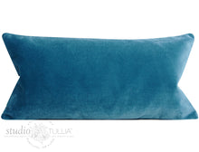 Load image into Gallery viewer, CYAN VELVET LUMBAR PILLOW COVER