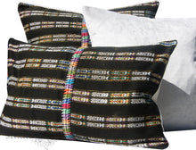 Load image into Gallery viewer, Vintage Guatemalan Pillow Cover, Lumbar, 13X25, 25x25 euro sham, Antique textile, black and white, ikat,  ready to ship