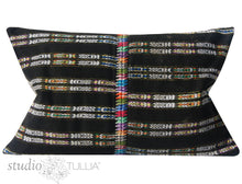 Load image into Gallery viewer, Vintage Guatemalan Pillow Cover, Lumbar, 13X25, 25x25 euro sham, Antique textile, black and white, ikat,  ready to ship