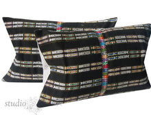Load image into Gallery viewer, Vintage Guatemalan Pillow Cover, Lumbar, 13X25, 25x25 euro sham, Antique textile, black and white, ikat,  ready to ship