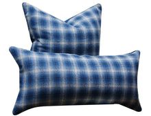 Load image into Gallery viewer, BLUE PLAID LUMBAR PILLOW COVER