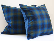 Load image into Gallery viewer, Plaid Pillow Cover, Wool pillow cover, Umatilla plaid, teal,olive and navy, 19x19 inches, Studio Tullia, decorative pillow cover