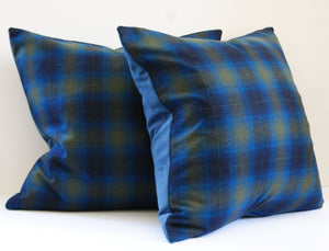 Plaid Pillow Cover, Wool pillow cover, Umatilla plaid, teal,olive and navy, 19x19 inches, Studio Tullia, decorative pillow cover