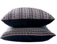 Load image into Gallery viewer, Striped Woven Pillow Cover, navy blue and bronze, metallic, Decorative Pillow, 19x19 inches, ready to ship