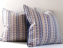 Load image into Gallery viewer, Striped Woven Pillow Cover, navy blue and bronze, metallic, Decorative Pillow, 19x19 inches, ready to ship