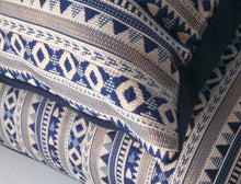 Load image into Gallery viewer, Striped Woven Pillow Cover, navy blue and bronze, metallic, Decorative Pillow, 19x19 inches, ready to ship