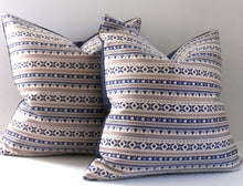 Load image into Gallery viewer, Striped Woven Pillow Cover, navy blue and bronze, metallic, Decorative Pillow, 19x19 inches, ready to ship