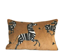 Load image into Gallery viewer, Yellow and Black Velvet Fabric with Zebras, Modern Animal Velvet Fabric,  Animal Velvet Pillow Covers, 11x17 inch lumbar, ready to ship