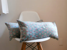 Load image into Gallery viewer, Manuel Canovas Aqua Green Velvet Pillow Cover, Lumbar, with circle motif, 12x24 inch lumbar, ready to ship