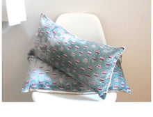 Load image into Gallery viewer, Manuel Canovas Aqua Green Velvet Pillow Cover, Lumbar, with circle motif, 12x24 inch lumbar, ready to ship