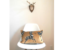 Load image into Gallery viewer, Yellow and Black Velvet Fabric with Zebras, Modern Animal Velvet Fabric,  Animal Velvet Pillow Covers, 11x17 inch lumbar, ready to ship