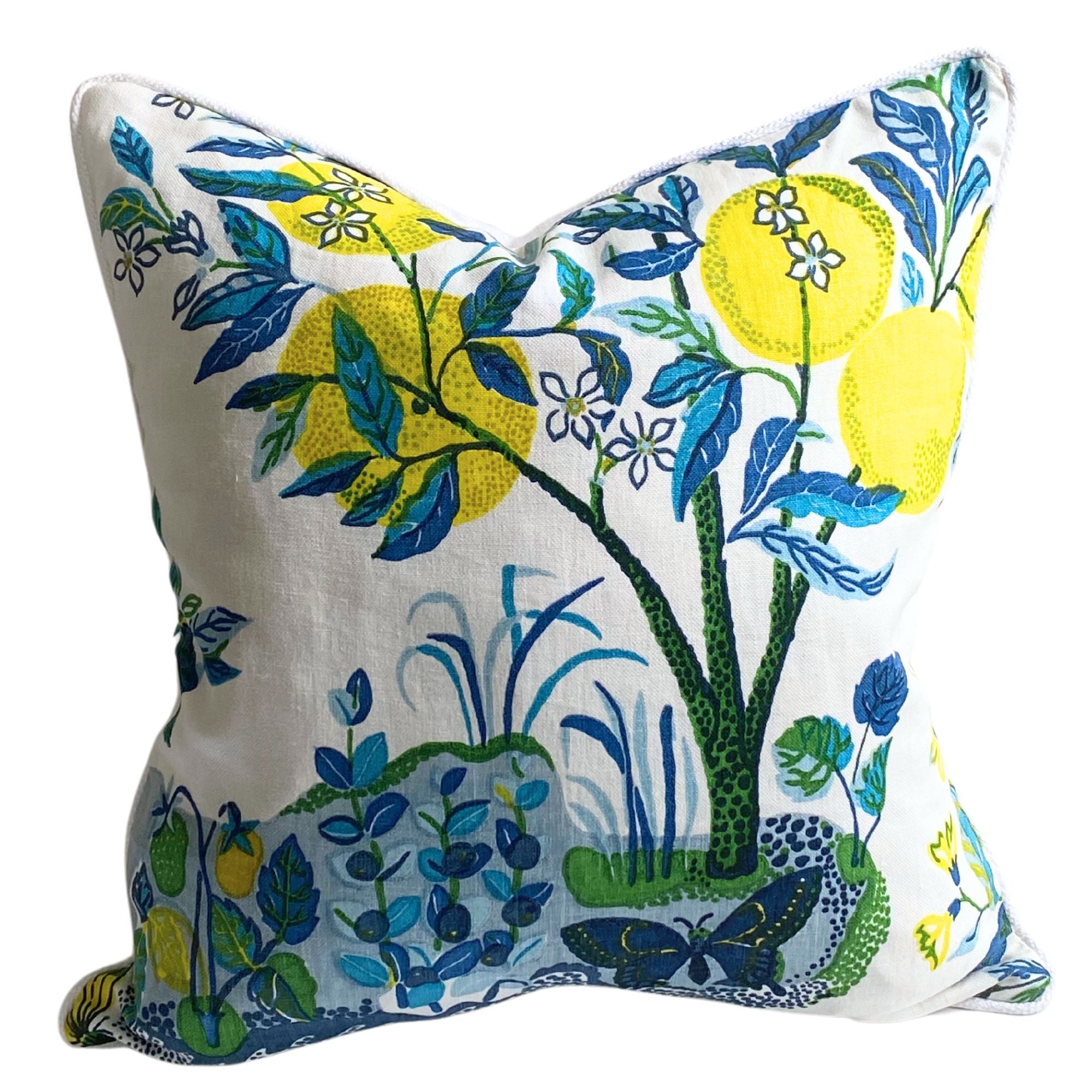 Citrus Garden Primary Pillow Cover w/ivory linen reverse - Schumacher Pillow - Josef Frank - Lemon Lime Pillows - ONE high quality COVER ONLY