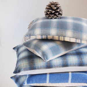 BLUE PLAID WOOL PILLOW COVER