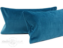 Load image into Gallery viewer, CYAN VELVET LUMBAR PILLOW COVER