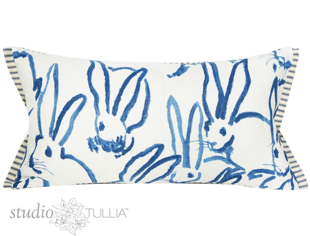 Bunny Hutch in Blue, 12x28 inches, lumbar pillow cover, Hunt Slonem, ready to ship