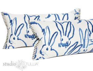 Bunny Hutch in Blue, 12x28 inches, lumbar pillow cover, Hunt Slonem, ready to ship