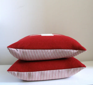 Wool Pillow Cover, red and white, first aid, Swiss, cross, cross pillow,  Studio Tullia, custom sizes