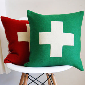 Wool Pillow Cover, red and white, first aid, Swiss, cross, cross pillow,  Studio Tullia, custom sizes
