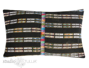 Vintage Guatemalan Pillow Cover, Lumbar, 13X25, 25x25 euro sham, Antique textile, black and white, ikat,  ready to ship