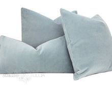 Load image into Gallery viewer, Quick Ship, Dove Blue Velvet Pillow Cover,20x20 inches, light blue,  velvet pillow cover, Studio Tullia, ready to ship