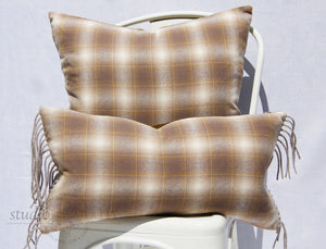 BROWN PLAID WOOL PILLOW COVER