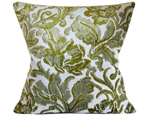 Green floral velvet Pillow Cover - 20X20 inches - vintage velvet - up cycled - salvaged - decorative pillow cover