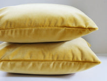 Load image into Gallery viewer, Yellow Velvet Pillow Cover, Pick your size, designer quality, saffron yellow, heavy weight velvet, made to order