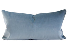 Load image into Gallery viewer, Dove Blue Velvet Pillow Cover,  light blue,  designer velvet pillow cover, 12x24 inch lumbar, ready to ship
