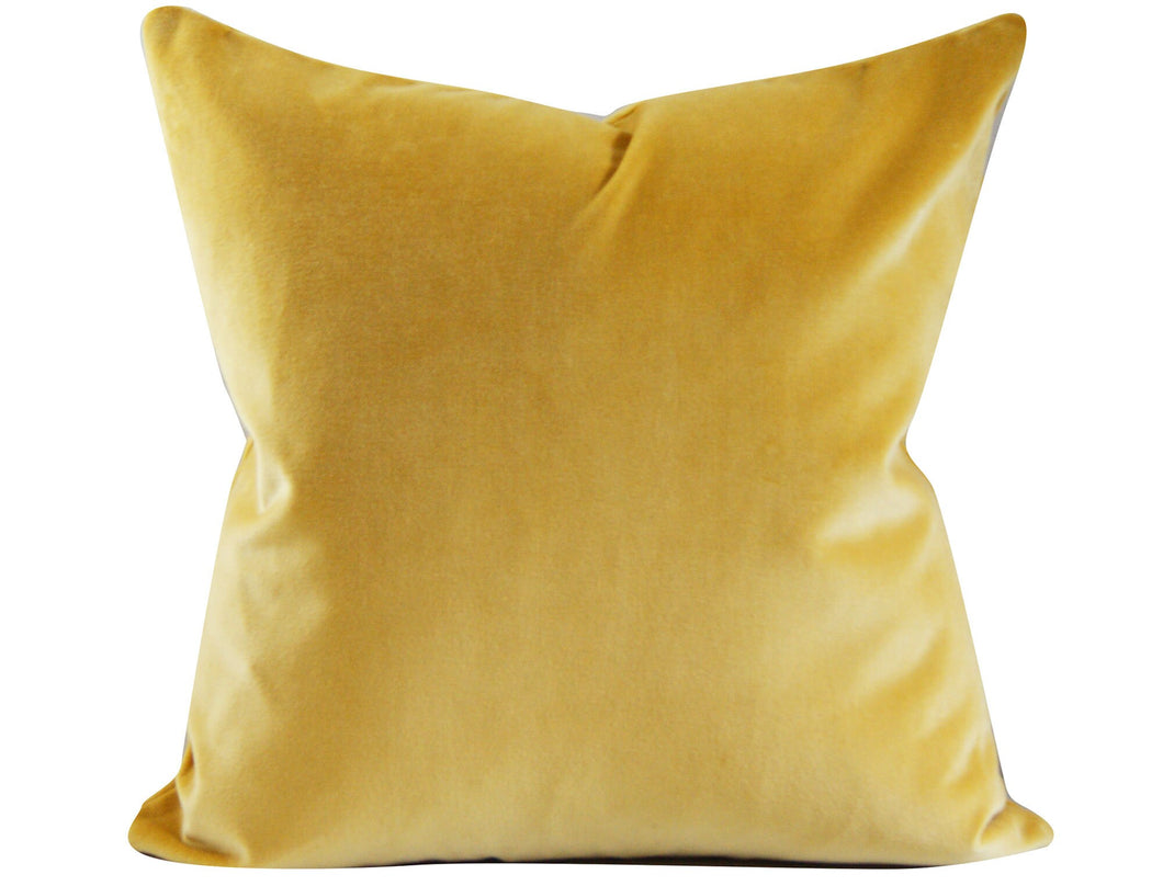 Yellow Velvet Pillow Cover, 20x20 inches, designer quality, saffron yellow, heavy weight velvet, ready to ship