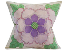 Load image into Gallery viewer, Embroidered Pastel Floral Pillow Cover, 15x15 inches, mid century pillow, vintage, ready to ship