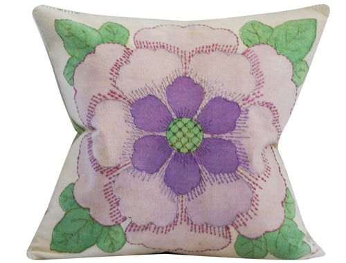 Embroidered Pastel Floral Pillow Cover, 15x15 inches, mid century pillow, vintage, ready to ship