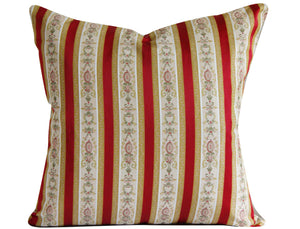 Vintage French striped Pillow Cover, silk, gold and red, 20x20 inches, ready to ship