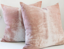 Load image into Gallery viewer, Light Pink Suede Pillow Cover, Linen Back, 20x20 inches, Rose quartz, Studio Tullia, ready to ship.