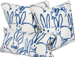 Hunt Slonem Bunny Hutch Blue, Pillow Cover Lumbar, decorative pillow cover, 12x27 inches, ready to ship