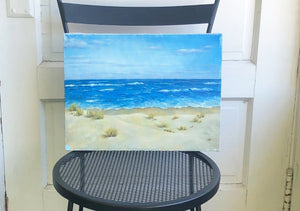 Vintage Painting, Beach Scene, 12"X16", acrylic painting, Ocean painting, original painting, ready to ship