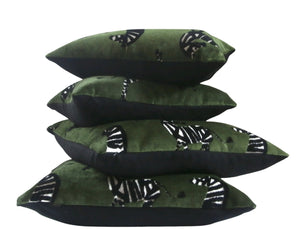 Green Velvet Fabric with Zebras, Modern Animal Velvet Fabric,  Animal Velvet Pillow Cover, custom sizes, made to order