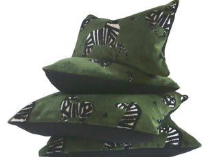 Green Velvet Fabric with Zebras, Modern Animal Velvet Fabric,  Animal Velvet Pillow Covers, 11x17 inch lumbar, ready to ship