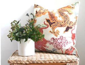 Dragon Pillow Cover, 20x20 inches, animal print, tiger print, Josef Frank, ready to ship