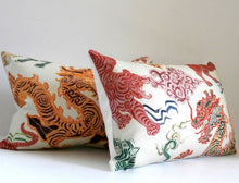 Load image into Gallery viewer, Dragon Pillow Cover, 11x17 inches, animal print, tiger print, Josef Frank, ready to ship
