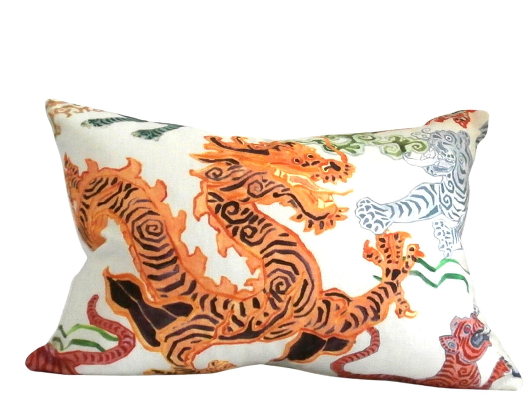 Dragon Pillow Cover, 13x19 inches, animal print, tiger print, Josef Frank, ready to ship