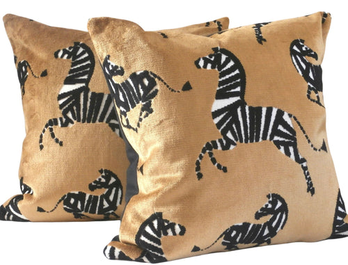 Yellow Velvet Fabric with Zebras, Modern Animal Velvet Fabric,  Animal Velvet Pillow Cover, custom sizes, made to order
