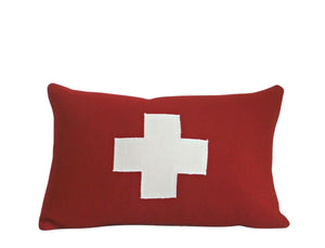 Wool Pillow Cover, red and white, first aid, Swiss, cross, cross pillow,  Studio Tullia, 11x17