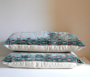 Manuel Canovas Aqua Green Velvet Pillow Cover, Lumbar, with circle motif, 12x24 inch lumbar, ready to ship