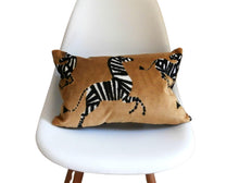 Load image into Gallery viewer, Yellow and Black Velvet Fabric with Zebras, Modern Animal Velvet Fabric,  Animal Velvet Pillow Covers, 11x17 inch lumbar, ready to ship