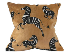 Load image into Gallery viewer, Yellow Velvet Fabric with Zebras, Modern Animal Velvet Fabric,  Animal Velvet Pillow Cover, 20x20 inches, ready to ship