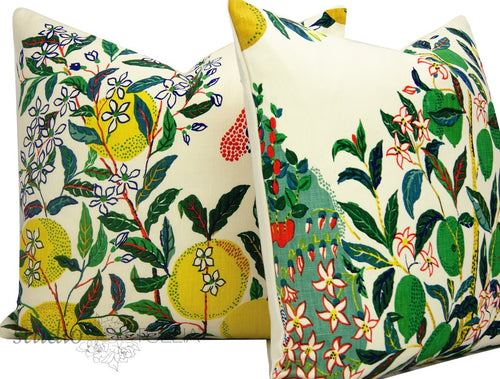Schumacher Pillow Covers, Citrus Garden in Primary, Set of Two, 20x20 inches,  Josef Frank, Studio Tullia, ready to ship