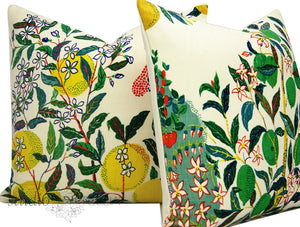 Schumacher Pillow Covers, Citrus Garden in Primary, Set of Two, 20x20 inches,  Josef Frank, Studio Tullia, ready to ship